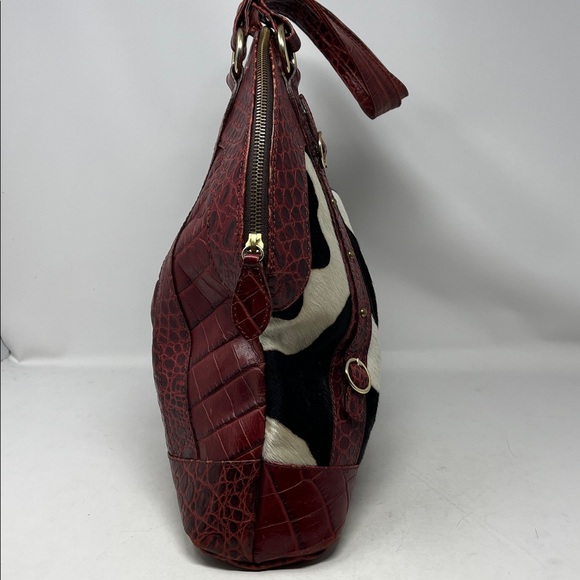 MARCO BUGGIANI CALF HAIR CROC EMBOSSED GENUINE LEATHER BOWLER BAG MADE IN ITALY - Picture 4 of 17